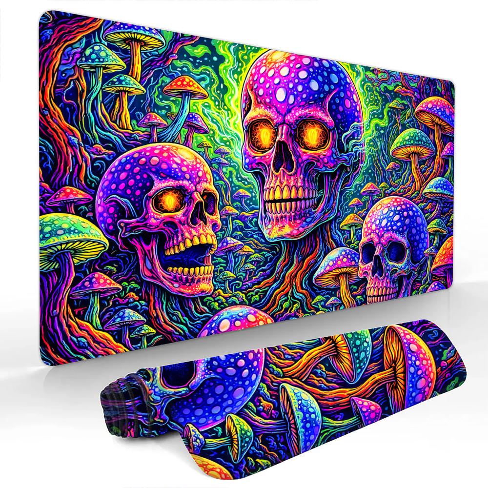 Fantasy Mushrooms and Skull Mouse Pad Desk Mat Gaming Mats with Stitched Edge Durable NonSlip Computer Mousepad Office Rug