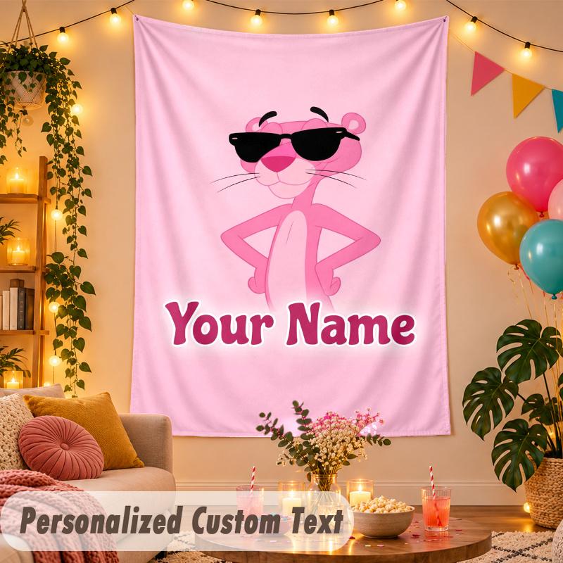 Der rosarote Panther Personalisierte Wandteppich Benutzerdefinierter Name Text Polyester Hängende Dekoration Haus Raum