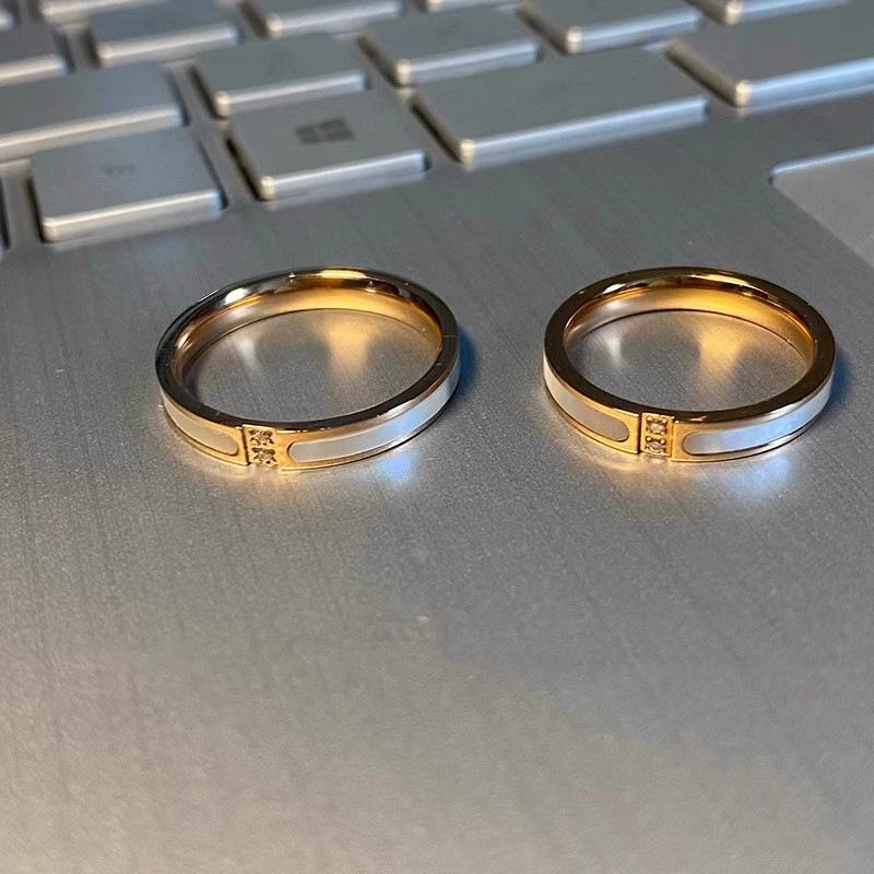 Micro-inlaid White Shell & Diamond Gold-Plated Ring In Titanium Steel for Women