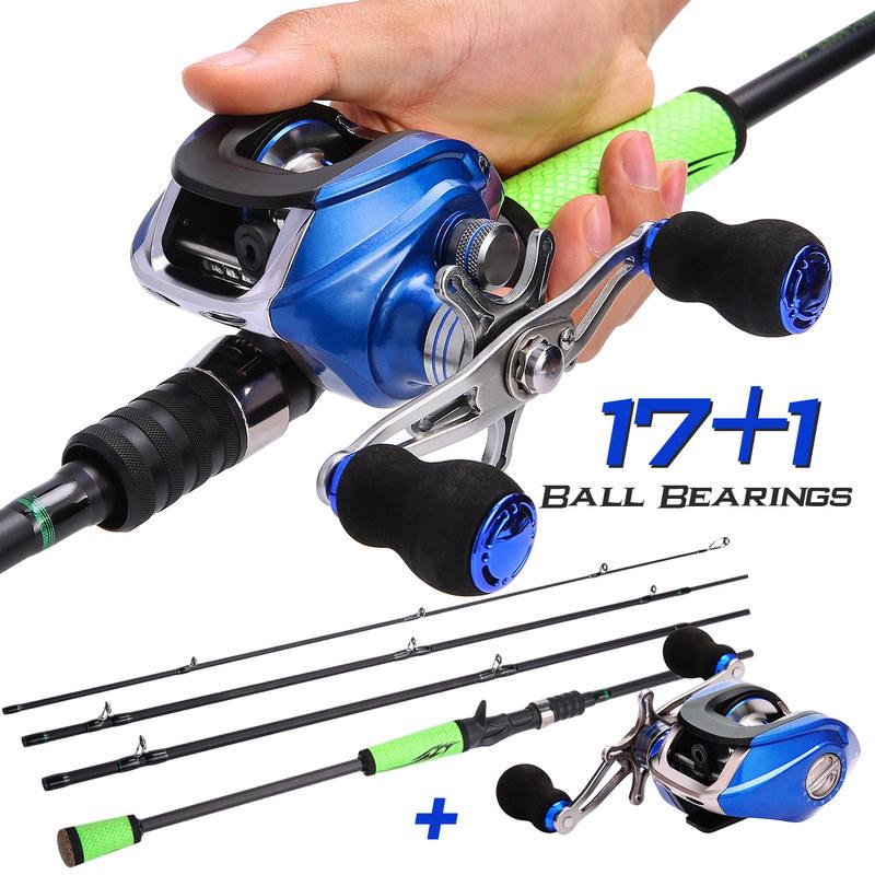 Casting Fishing Rod Reel Combos 2.1m/2.4M 4 Section Baitcaster Rod and 17+1BB Casting Fishing Reel