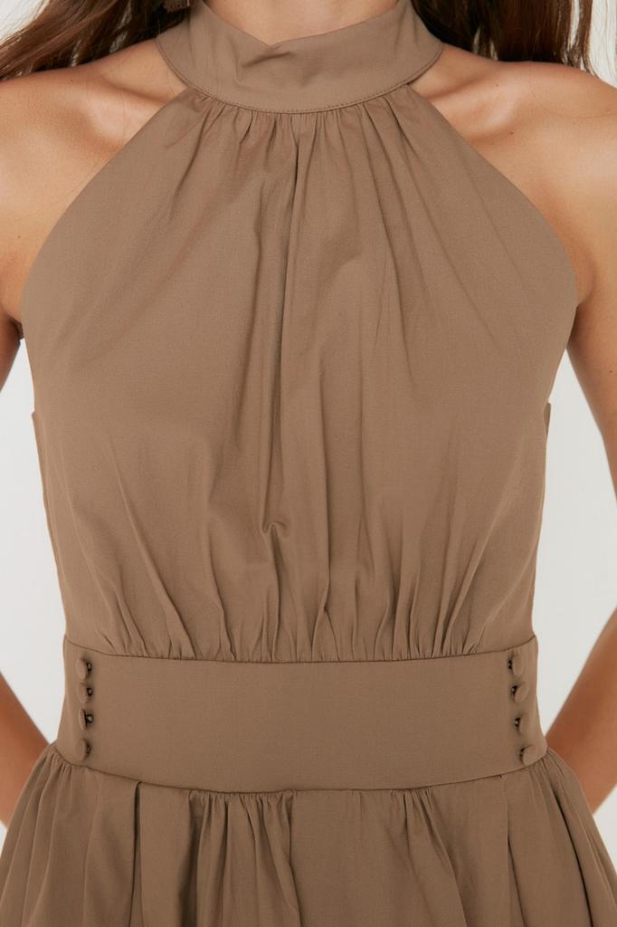 Cheap Tan Halter Neck Ruffle Dress TWOSS21EL1527.. | Joom