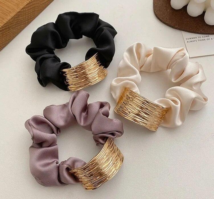 1/2pcs Korean Metal Satin Large Intestine Ring Women Rubber Bands Hair Ties Hair Rope Girls Ponytail Holder Headdress Hair Accessories
