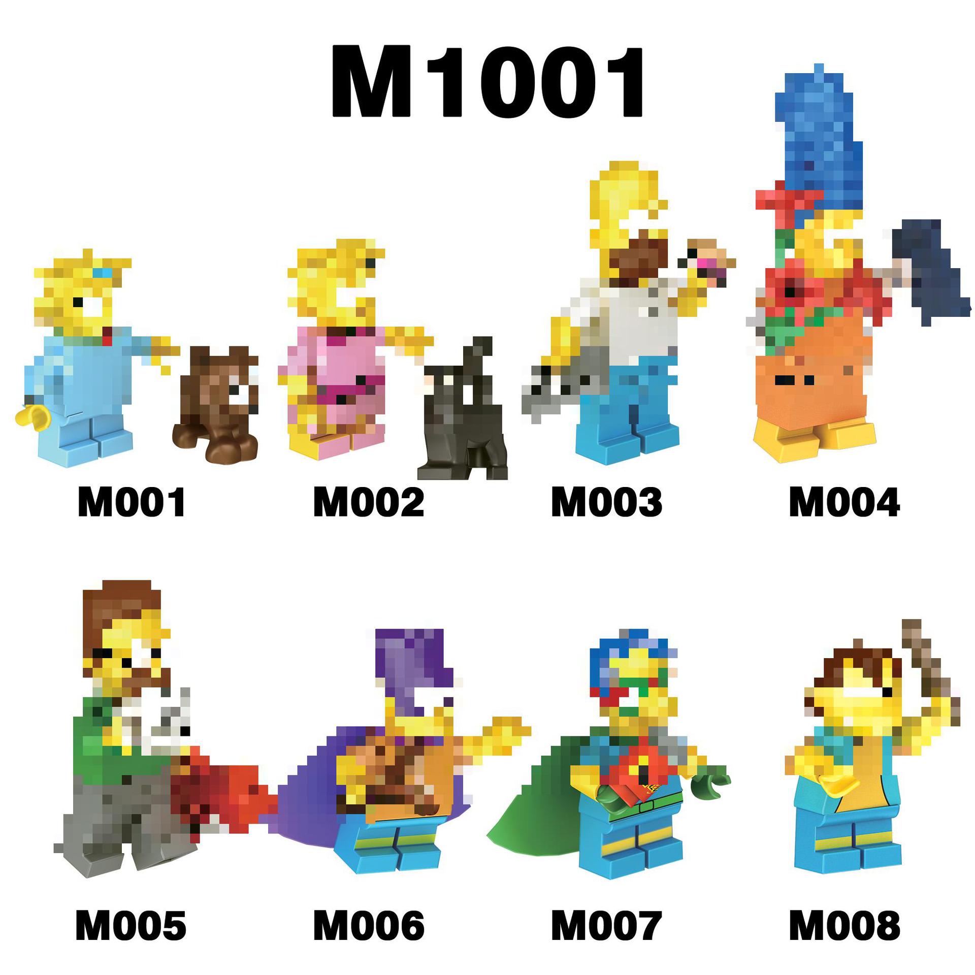 Neue Simpson-Serie Baustein Minifigur M1001 M1002 Beutelverpackt Kinder Lernspielzeug M1001 (001-008) set