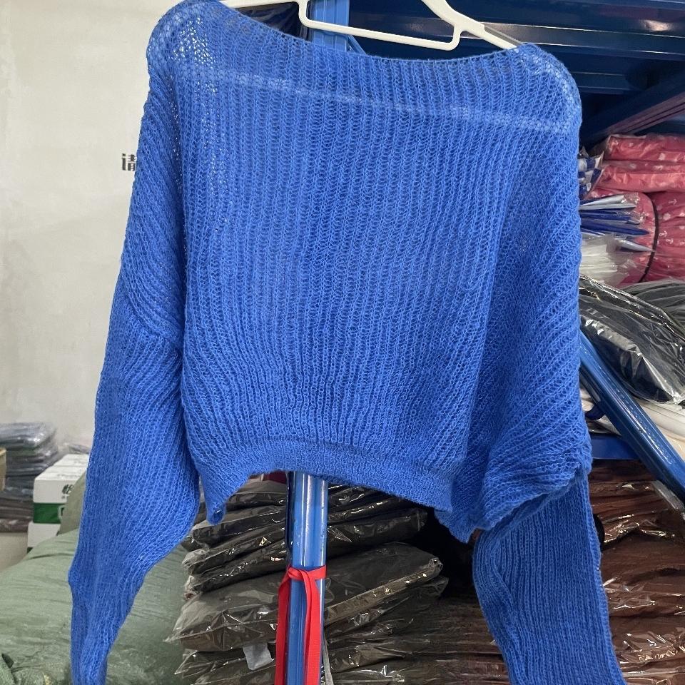 Womens Minimalist Crochet Knit Top Spring Shoulder Cutout Loose Fit Versatile Blouse