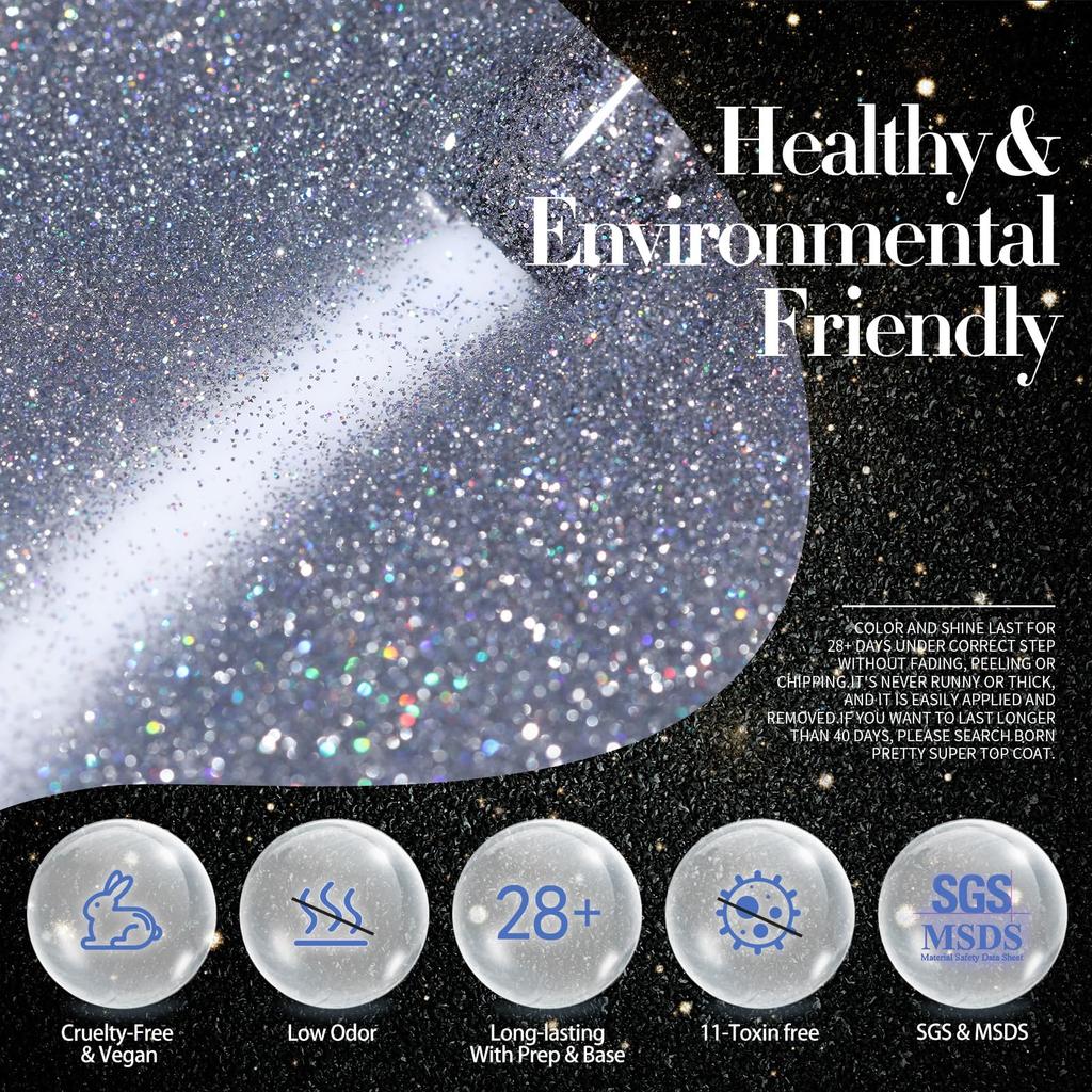 BORN PRETTY Gel Nail Glitter Flash Nail Gel Nail Glitter Color Gel Set Compatible (6 Colors) UV/LED