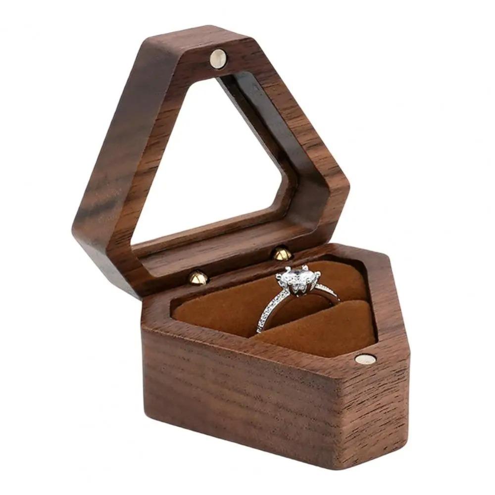 Single Slot Wedding Ring Box Wooden Gift Box Luxury Triangle Shape Box  Jewelry Storage
