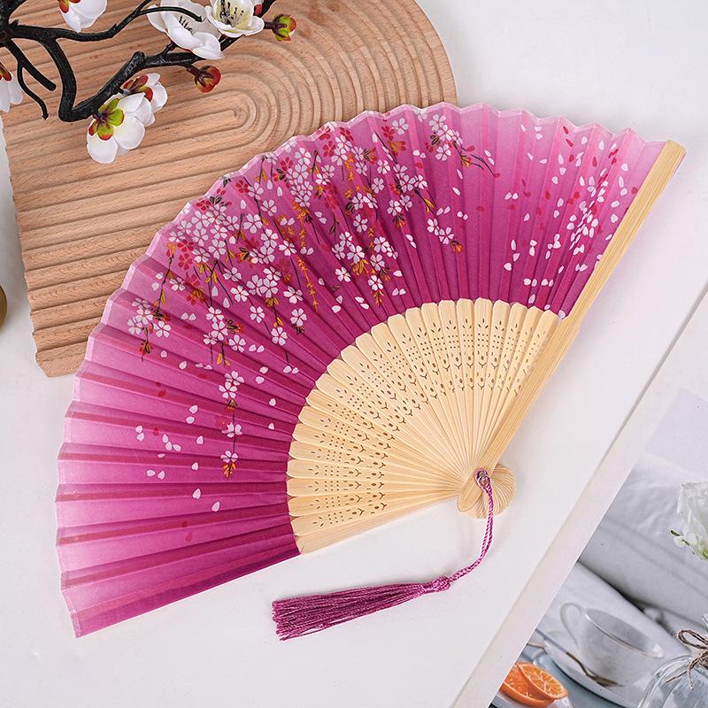 Bamboo Folding Fan, Green Smile Design, Women’s Elegant Dance Fan, Perfect Student Gift