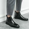 Mode Chelsea Herrenstiefel Mode PU Einfarbig Knöchelhoch Low Heel Gummizug Geschnitzt Business Formal Arbeitsstiefel Große Größen 38-46