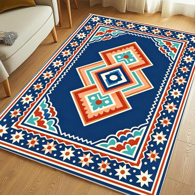 Moroccan Tribe Diamond Geometric Area Rug Non Slip Stain Resistant Floor Carpet for Living Room Bedroom Study Retro Home Decor