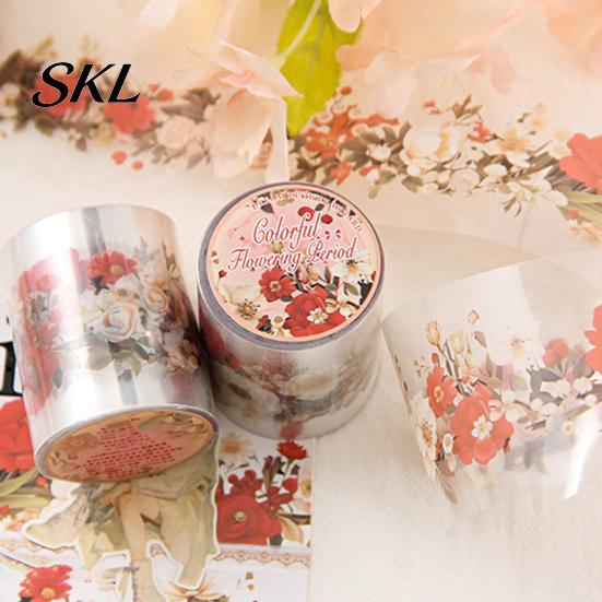 Waterproof Washi Tape Floral Tape, Vintage Flower Pattern PET Decorative Outdoor Use for Junk Journal Supplies, Scrapbooking, DIY Crafts, Gift