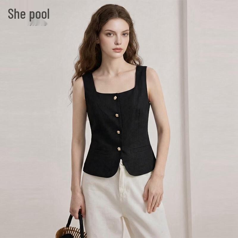 Женский льняной приталенный жилет с квадратным вырезом L