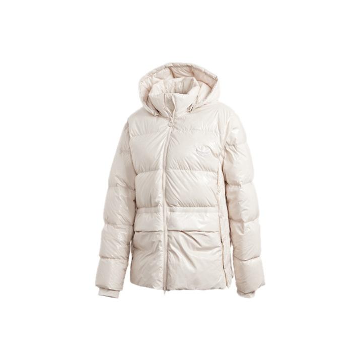 Adidas Originals Three Stripes Sports Padded Detachable Hooded Down Jacket Winter Women outerwear Linen-Brown GD2499