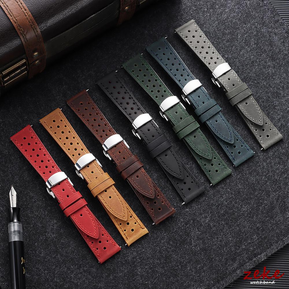 Quick Release Vintage Leather Watch Strap Stitching Cowhide Band for Omega 18/19/20/21/22/24mm Deployment Clasp Wrist Bracelet