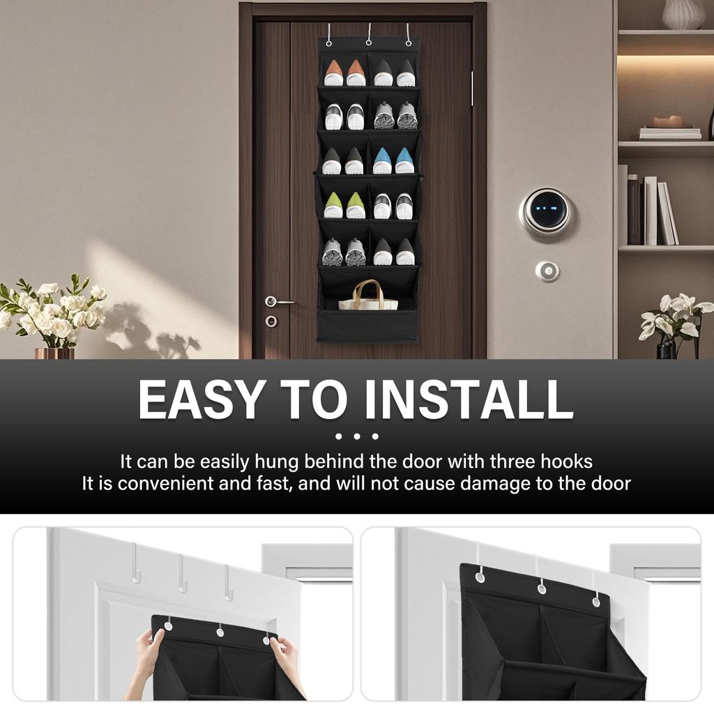 11Pocket Hanging Shoe Rack Oxford Cloth Over The Door Shoe Organizer Large Capacity Wall Shoe Storage for Closet Pantry Bathroom