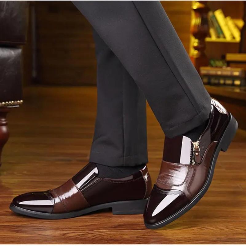 Autumn Men's Leather Shoes Sharp Pointed Outdoor Anti Slip Flat Fashion Business Zipper Footwear Casual Comfort Male Shoes