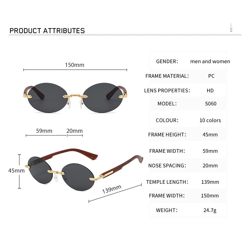 Polarized Light Glasses Retro Rimless Oval Sunglasses Women Men Luxury Brand Sun Glasses Outdoor Driving Lady Man Glasses UV400