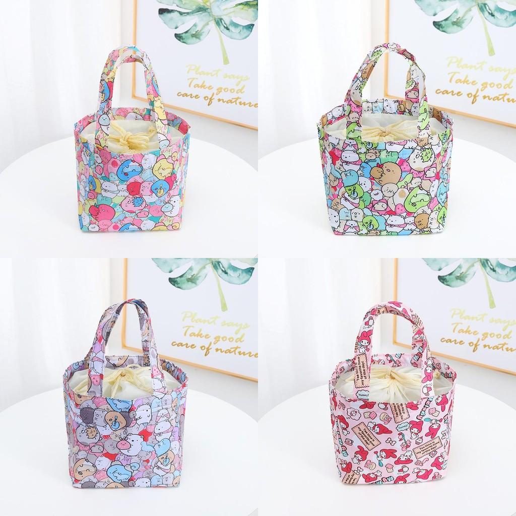 Hello Kitty Cartoon Oxford Cloth Insulated Lunch Bag With Drawstring Closure For Picnics And Outings