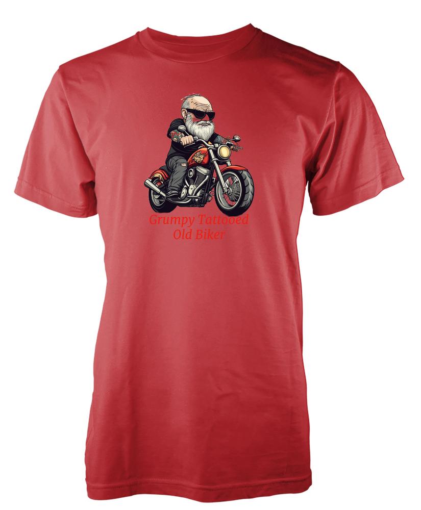 Bnwt Grumpy Tattooed Old Biker Motorbike Fun Novelty Unique TShirt Adult Kids S