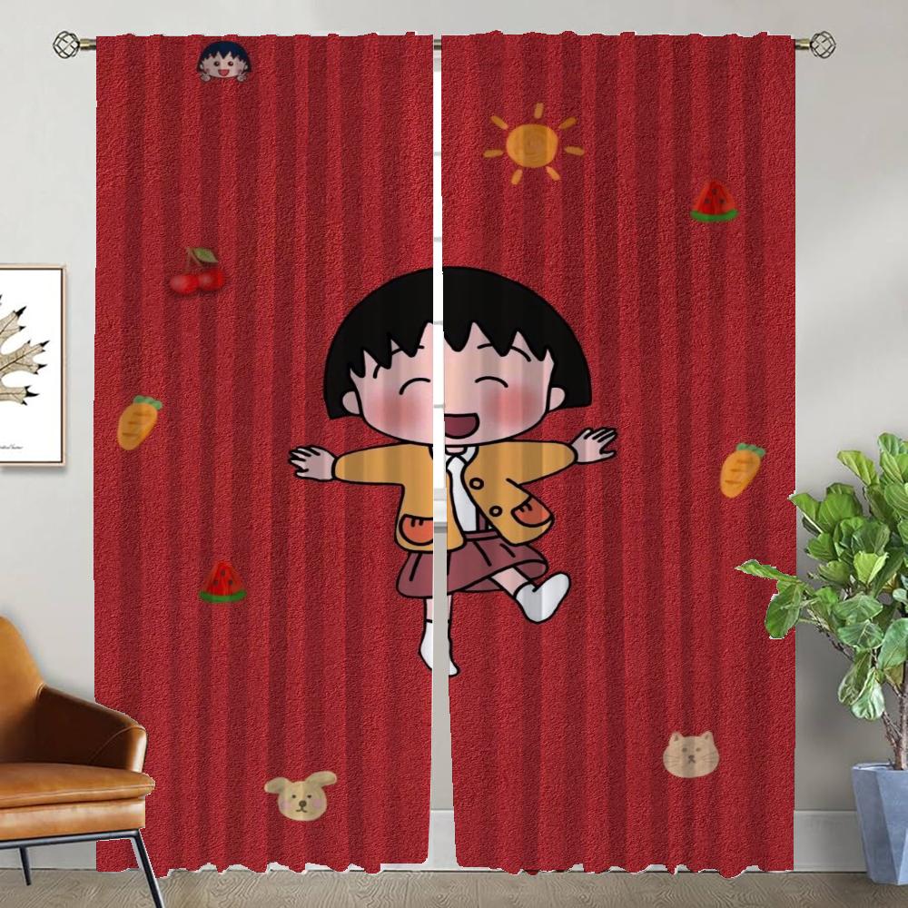 Zasłony do salonu Zasłona do pokoju 2 panele Chi-bi Maruko Przegroda Rolety Dekoracja Halloween Wystrój wnętrza domu Zasłony