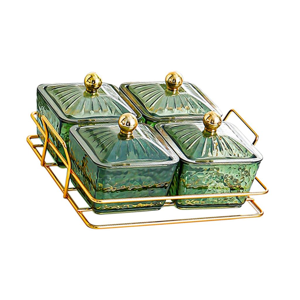 Divided Serving Dishes 4 Compartments Food Storage Box with Lid Removable Snacks Bowls for Candy Snacks Nuts Cookies Chips