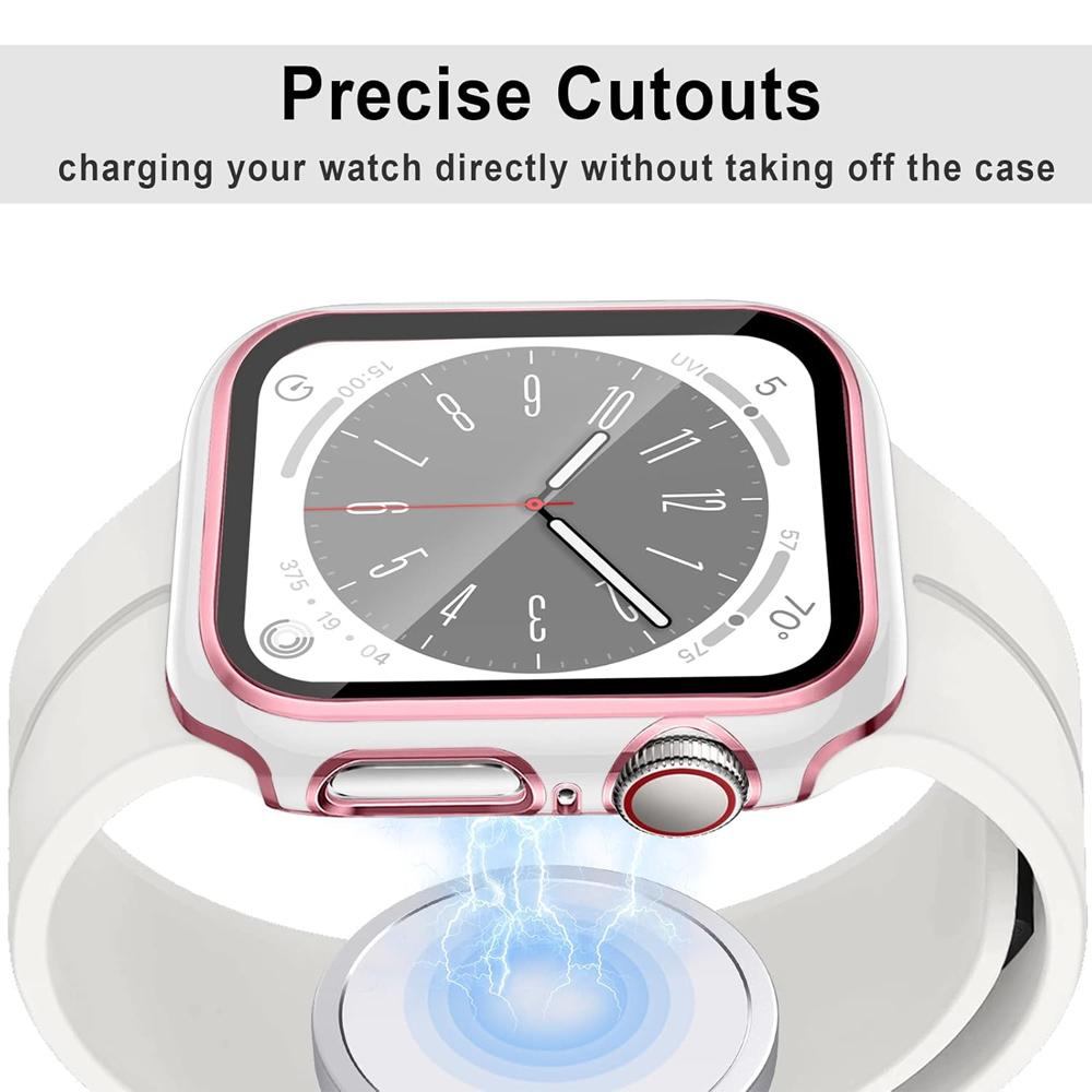 Displayschutz für Apple Watch Hülle 45mm 44mm 41mm 42mm 40mm 38mm PC Stoßfänger Gehärtetes Glas+Abdeckung iWatch Serie 9 8 7 SE 6 5 4