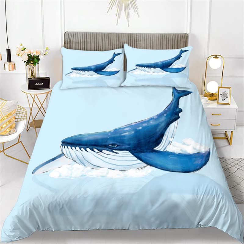 Velrybí povlak na přikrývku Twin King Size,Děti Děti Orca Rodina Matka a dítě Plavání v oceánu Téma,polyester Sada povlaků na přikrývku