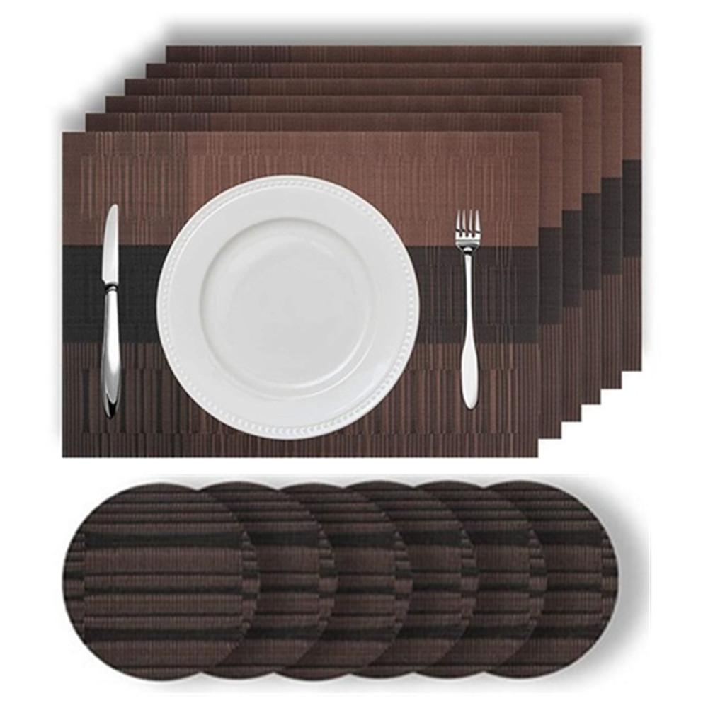 Set de 6 Suporturi de masă elegante și Set de suporturi pentru pahare Suport de masă din vinil țesut Rezistent la căldură Anti-alunecare Suport de masă lavabil pentru masă