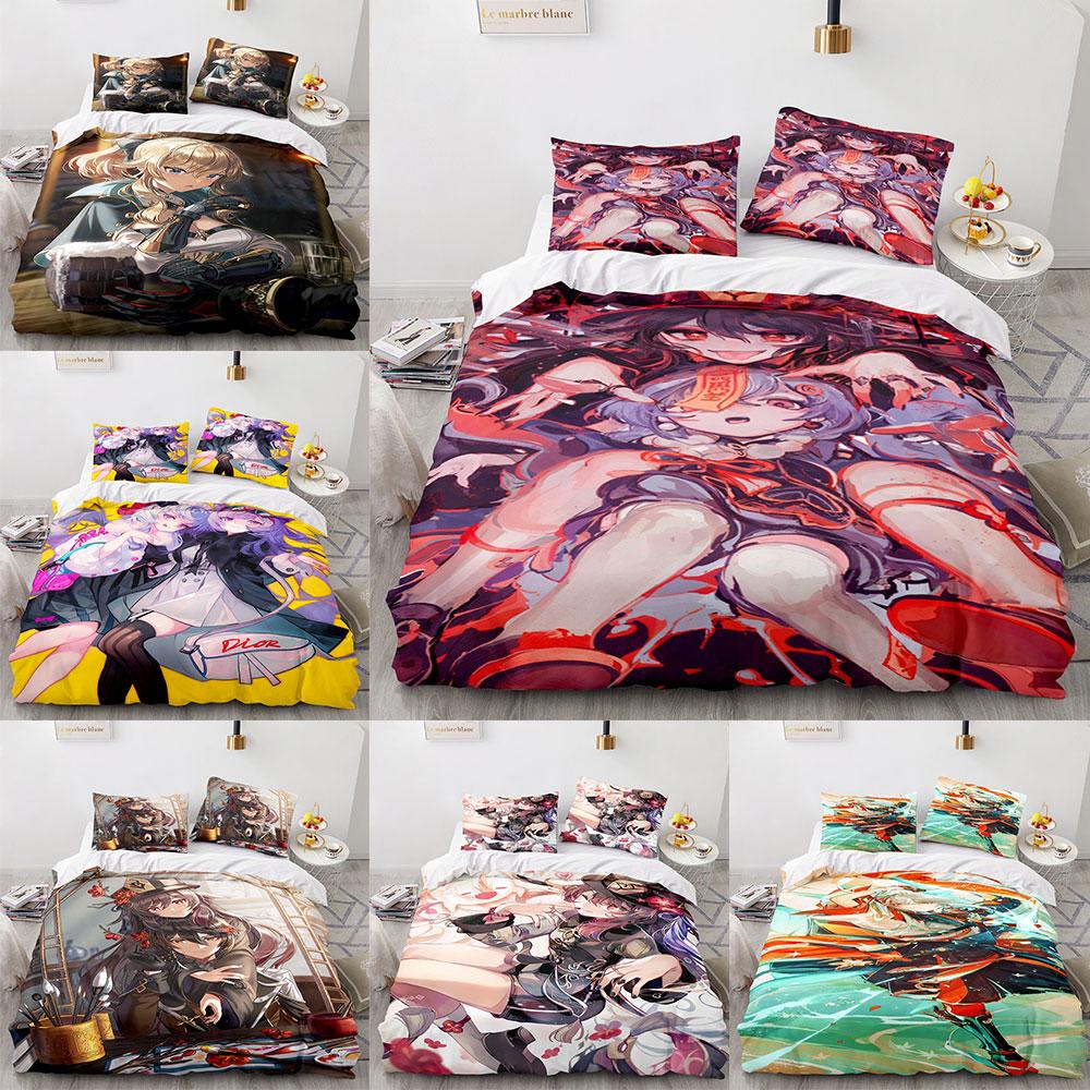 Genshin Impact Bedding Sets 100% Polyester Printed Comforter Bed Cover Duvet Cover Pillow Case 2-3 Pieces Sets Kids Adult Size