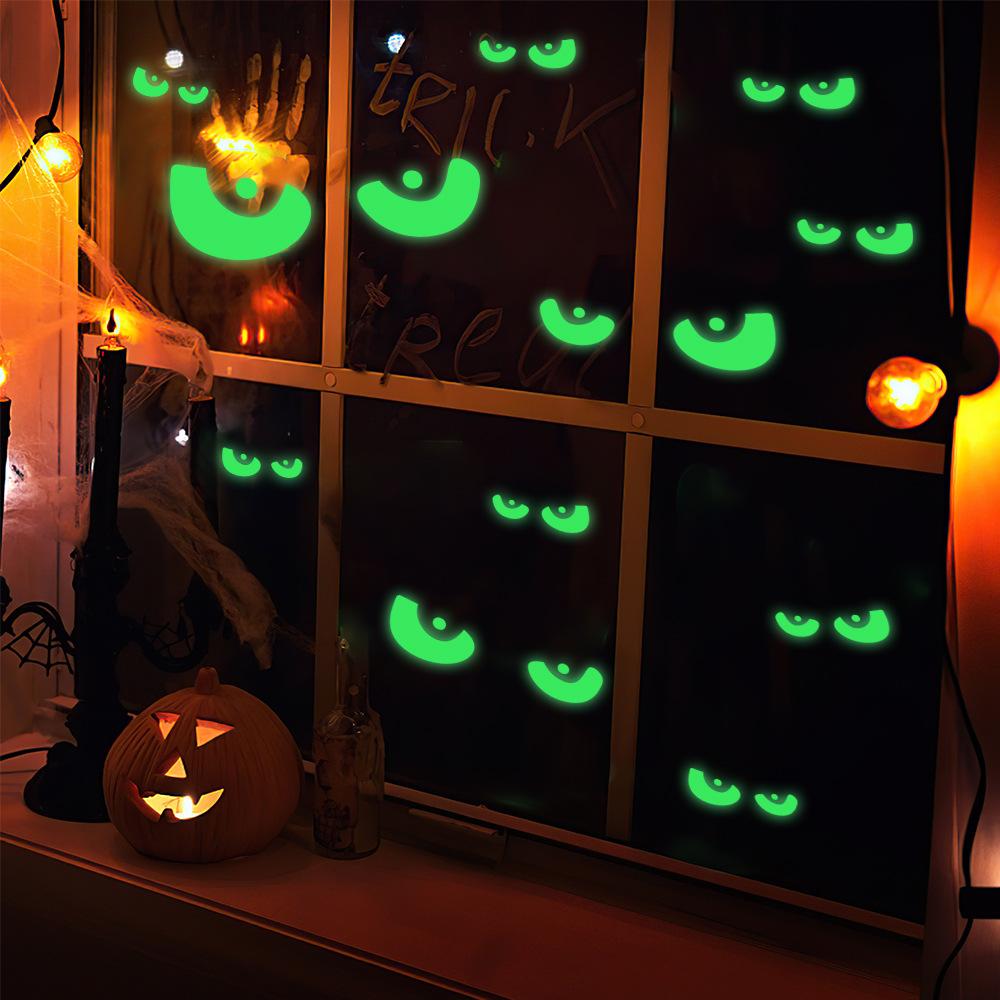 8 Pairs of Luminous Halloween Eye Window Stickers Removable Fluorescent Window Decoration Halloween Staircase Stickers