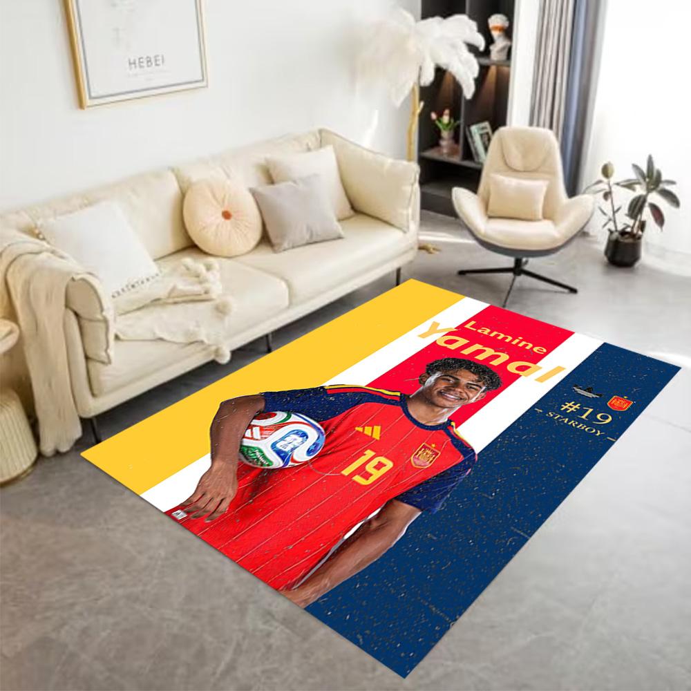 Yamals Fußballreise Design Teppich für Studentenwohnheime Spielzimmer Eingangsbereiche Außenbereich Rutschfester Teppich Büros dekorieren Geschenk für Festivals