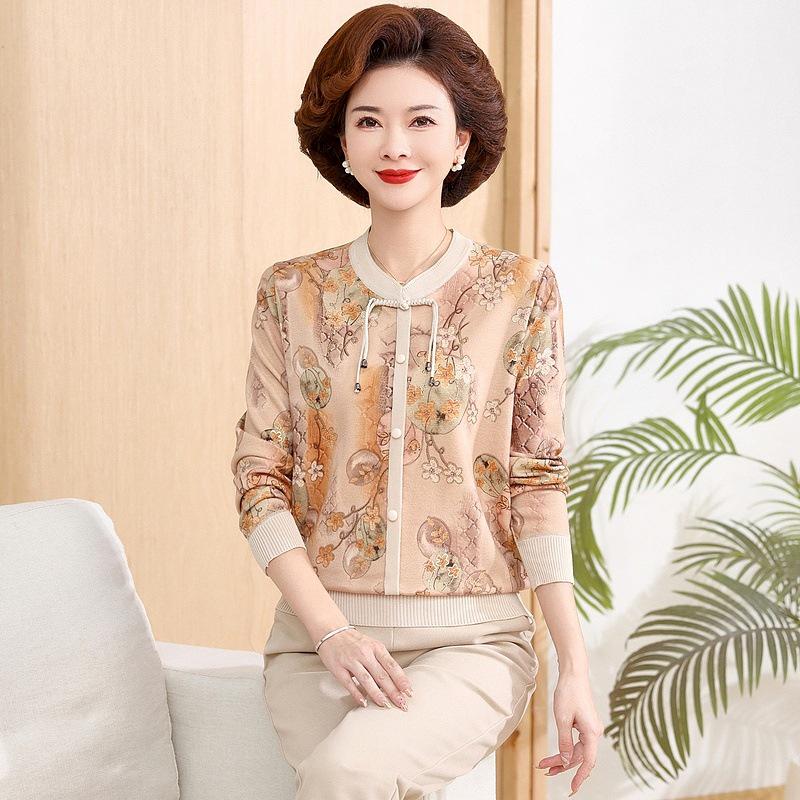 Elegant Long-Sleeve Chinese Style Top for Young Mother - Middle-Aged Women s Spring Shirt XL (100-110 jin)