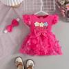 2026 Sommer Florales Baby-Kleid mit Puffärmeln & Geripptes Body-Set mit Haarreif & Schmetterlingsrock