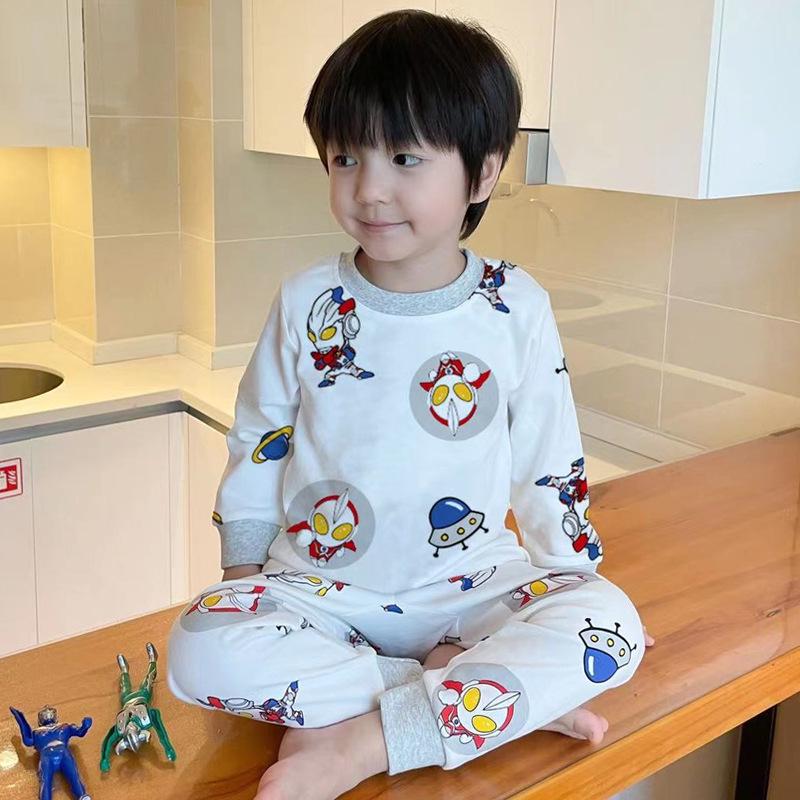 

2025 New Ultraman Boys Cotton Pajama Set: Long Sleeve Top & Pants Autumn Homewear Size 80 (Height 68-80CM, Weight 16-21 jin)