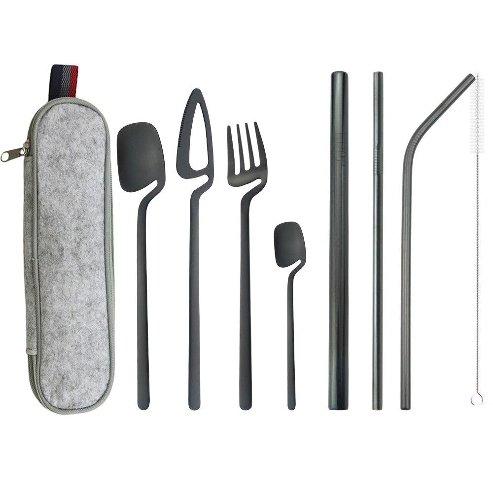 

Золотой портативный набор столовой посуды, уникальный дизайн, многоразовые туристические столовые приборы для кемпинга, набор столовых приборов с прямой соломинкой 215/12/6 чёрный