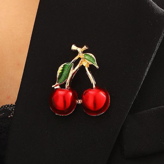 Oil Dripping Fruit Brooch Alloy Cherry Strawberry Banana Pomegranate Lapel Pin Sweater Cardigan Coat Business Suit Women Clothing Accessories