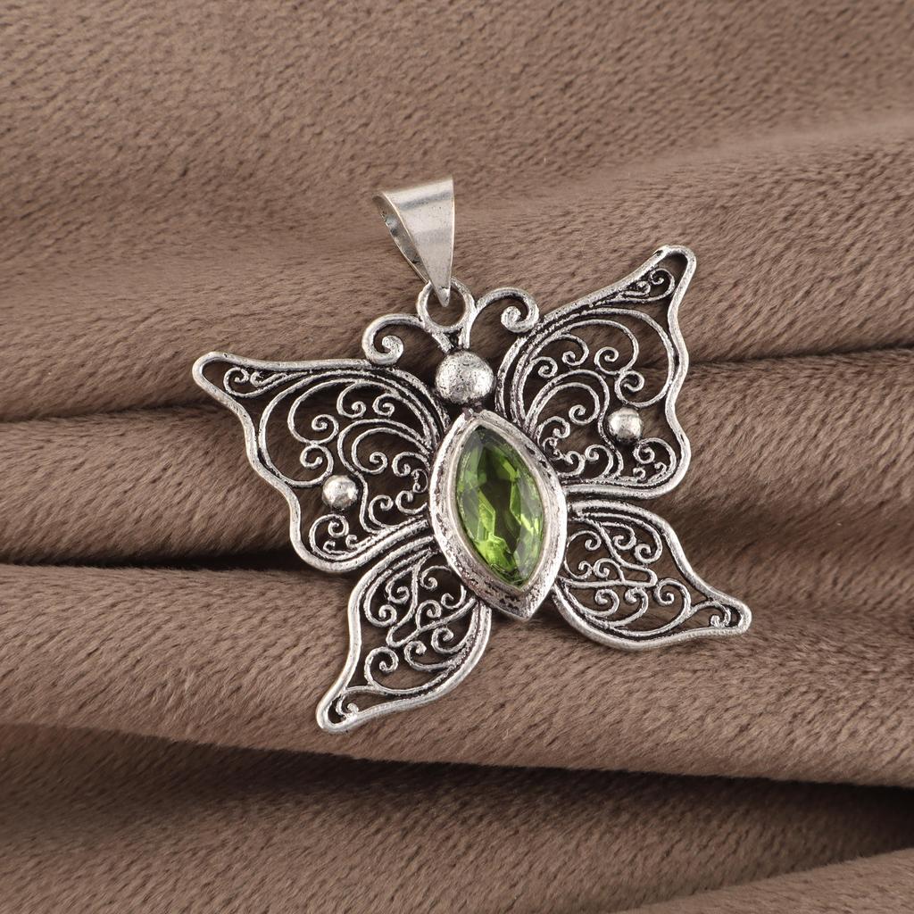 Natürlicher Peridot Edelstein 925 Sterlingsilber Anhänger 1,75" Damenschmuck Jubiläumsgeschenk für Ehefrau CP-41-9