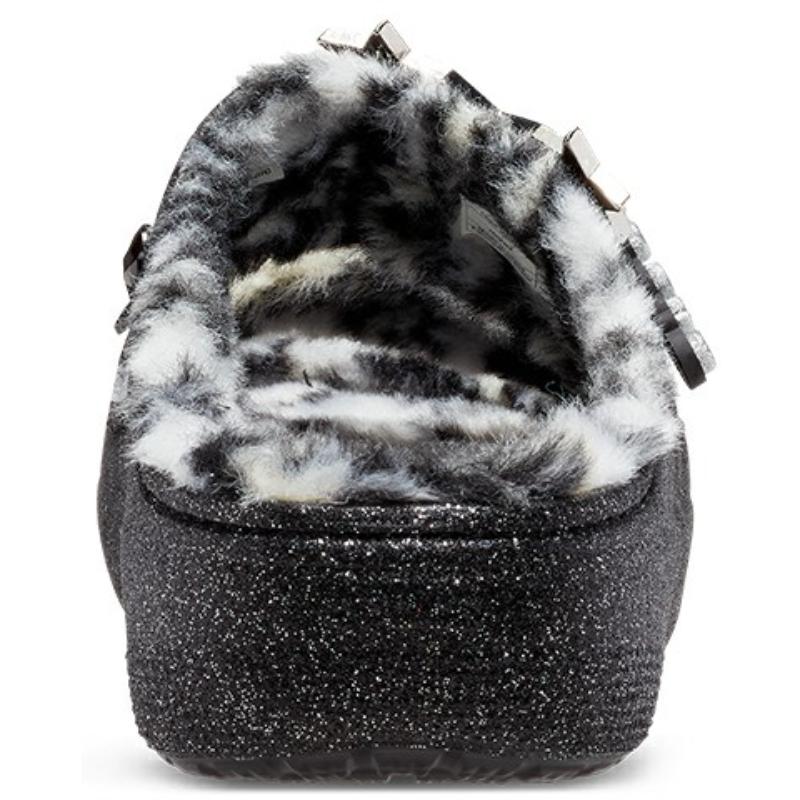 Crocs Classic Cozzzy Disco Glitter Sandals 'Black' Women's