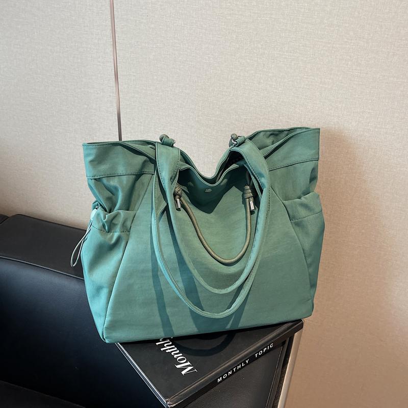 Nylon Tote Bag Women Large Capacity Shoulder Bag with Side Pockets and Adjustable Handle