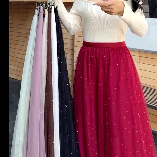 Women's Sparkling Starry Gradient Pleated Mesh Skirt