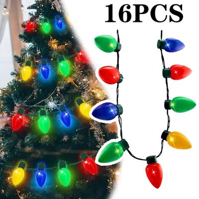 16PCS Christmas LED Lights 9 Glow Necklace Christmas Decoration Colorful Head Light Bulb Glow Necklace Flash Light Bulb Necklace