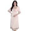 Ladies Summer Sexy Lace Sleepwear Short Sleeve Nightdress Women's Ice Silk Long Dress Bowknot Homewear