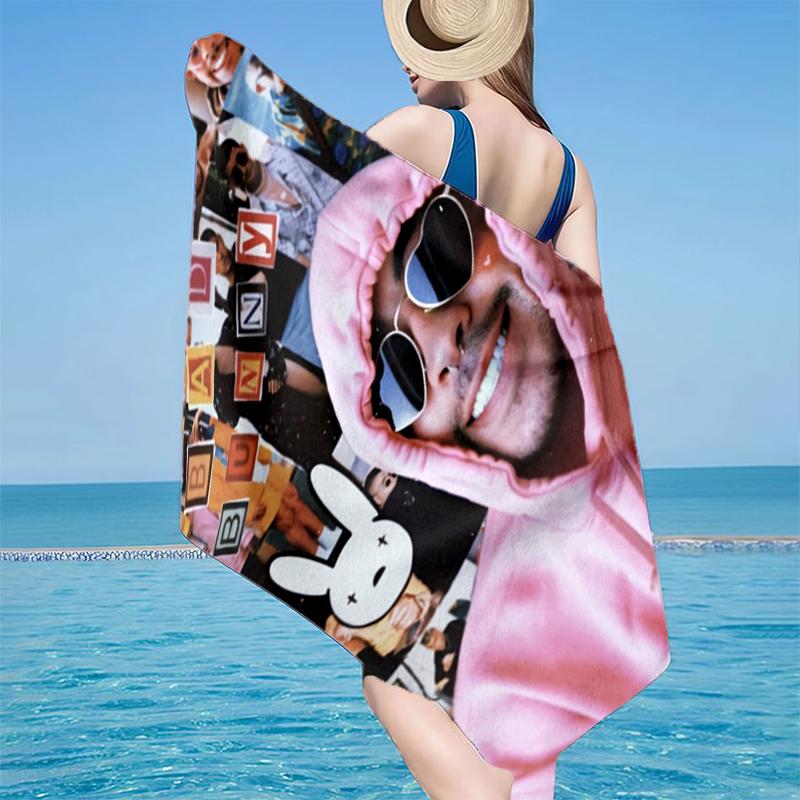 Bad Bunny Collage Strandtuch, Super Weiche Mikrofaser, Geschenk für Sie/Ihn, Geburtstag, für Pool, Strand, Reisen, Heimdeko Fanartikel