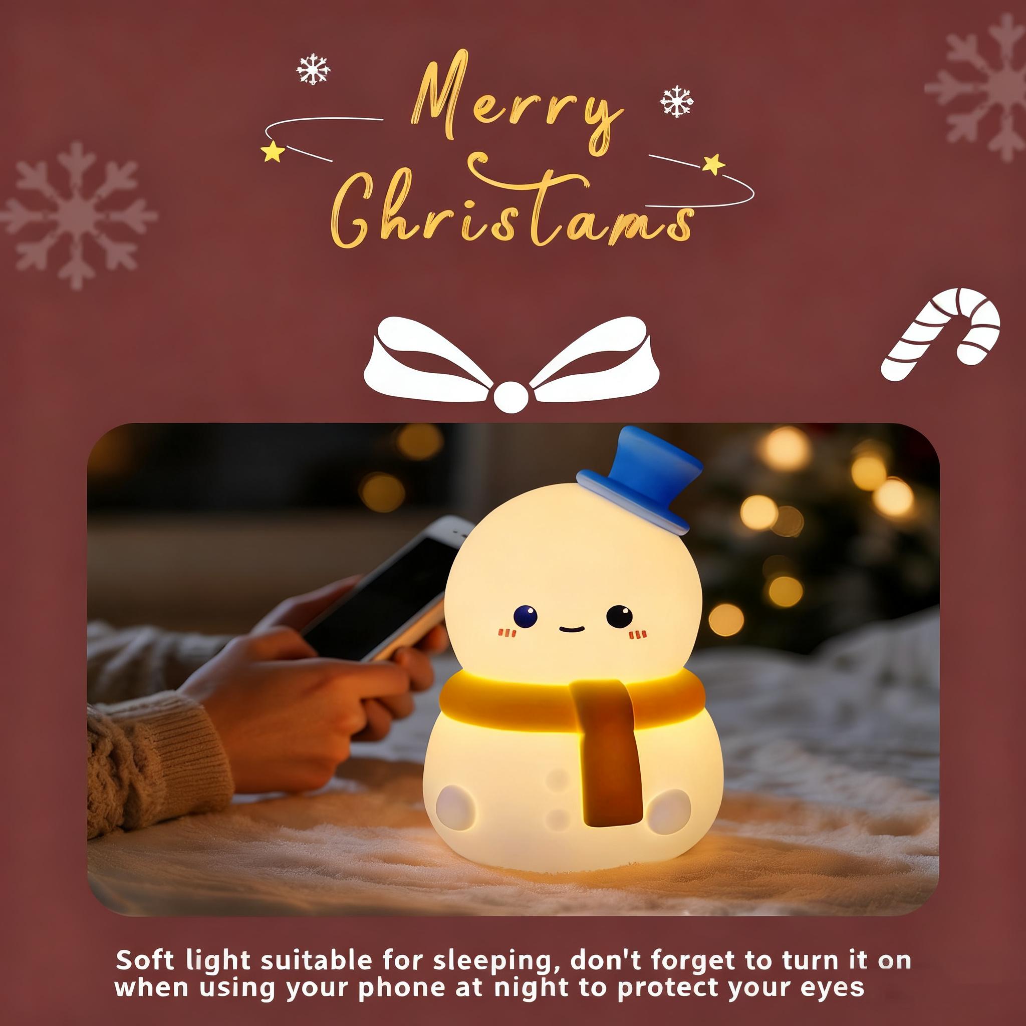 For Christmas LED Night Light Novelty Ambient Lamp Touch Control Rechargeable Hanging Snowman Bedside Holiday Decor Silicone 0-5W