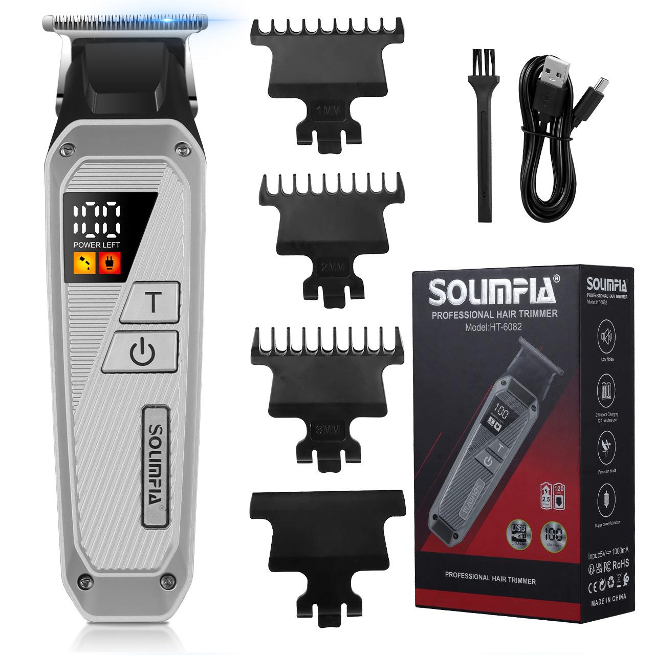 

SOLIMPIA Mens Cordless Hair Trimmer Professional Beard Trimmer Rechargeable Hair Clippers срібний