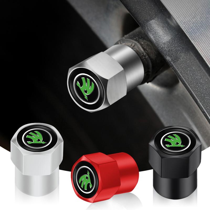 QLT4 4Pcs Car Pendant Car Wheel Tire Valve Caps Airdust Covers For Skoda Octavia Kodiaq Fabia Superb Karoq Yeti Vrs Accessories