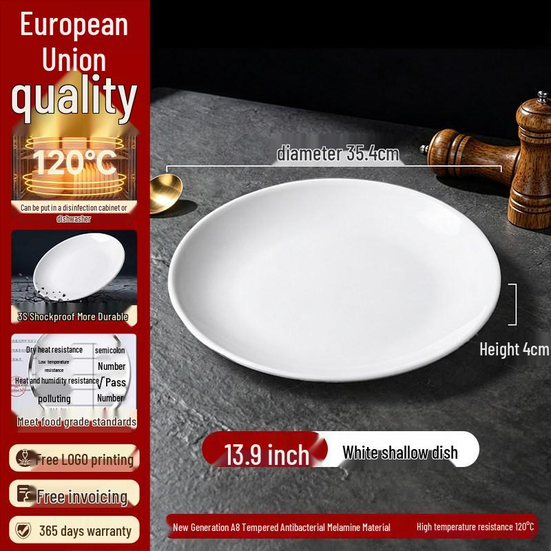 High-End Restaurant-Quality White Melamine Round Plates – Imitation Porcelain Buffet, Fast Food, and Rice Bowl Plates