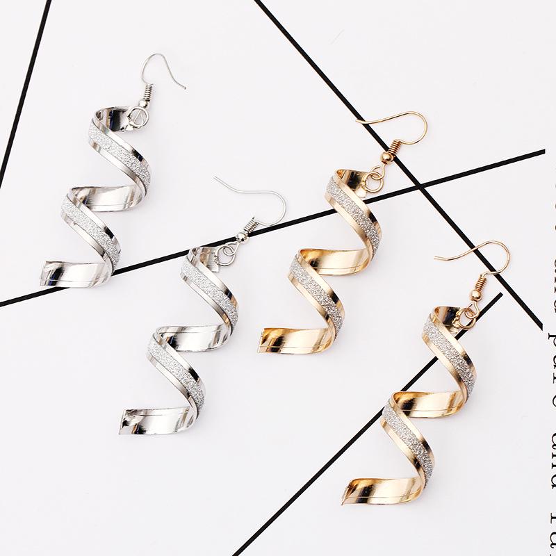 New Fashion Personality Wild Spiral Geometric Earrings Long Ring Frosted Gold And Silver Two- Wild Earrings