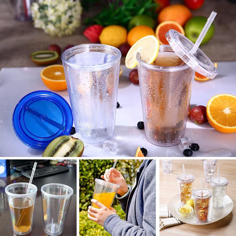 Clear Tumbler with Straw Reusable Double-layer Water Bottle for Coffee Milk DIY Smoothie Cup Drinkware Supplies