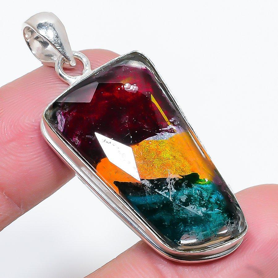 

Подвеска из натурального стекла Dicorich ручной работы из стерлингового серебра 925 пробы 1,85 дюйма J8T92