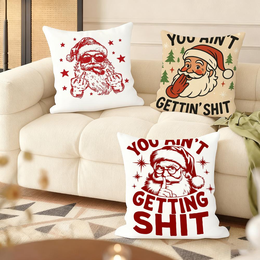 Cushion Cover Silky Short Plush Home Sofa Cushion Cover - Invisible Zipper Home Decoration Christmas Graphic